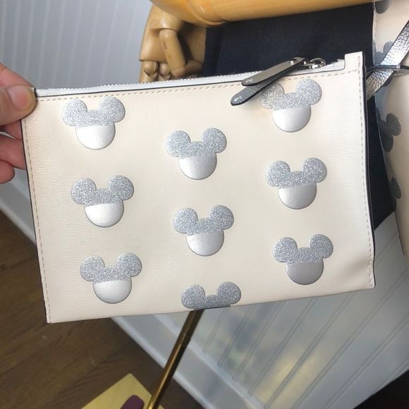 KATE SPADE X Disney Silver Mickey Mouse Embossed Shoulder Bag Tote - Picture 8 of 17